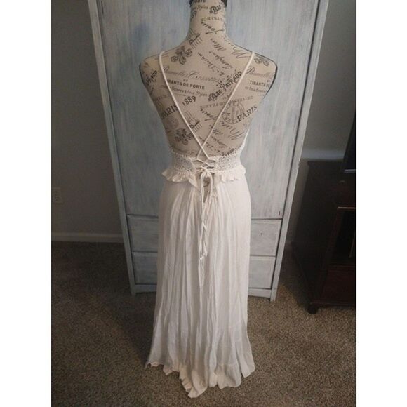 Shero  Lace Ruffled  maxi sleeveless  dress Md White Boho Cottage Core Beachy - Picture 9 of 11